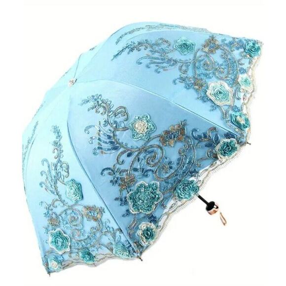 Floral Umbrella For Sun, Rain or Decoration In Blue Manual Open and Close - Picture 1 of 3